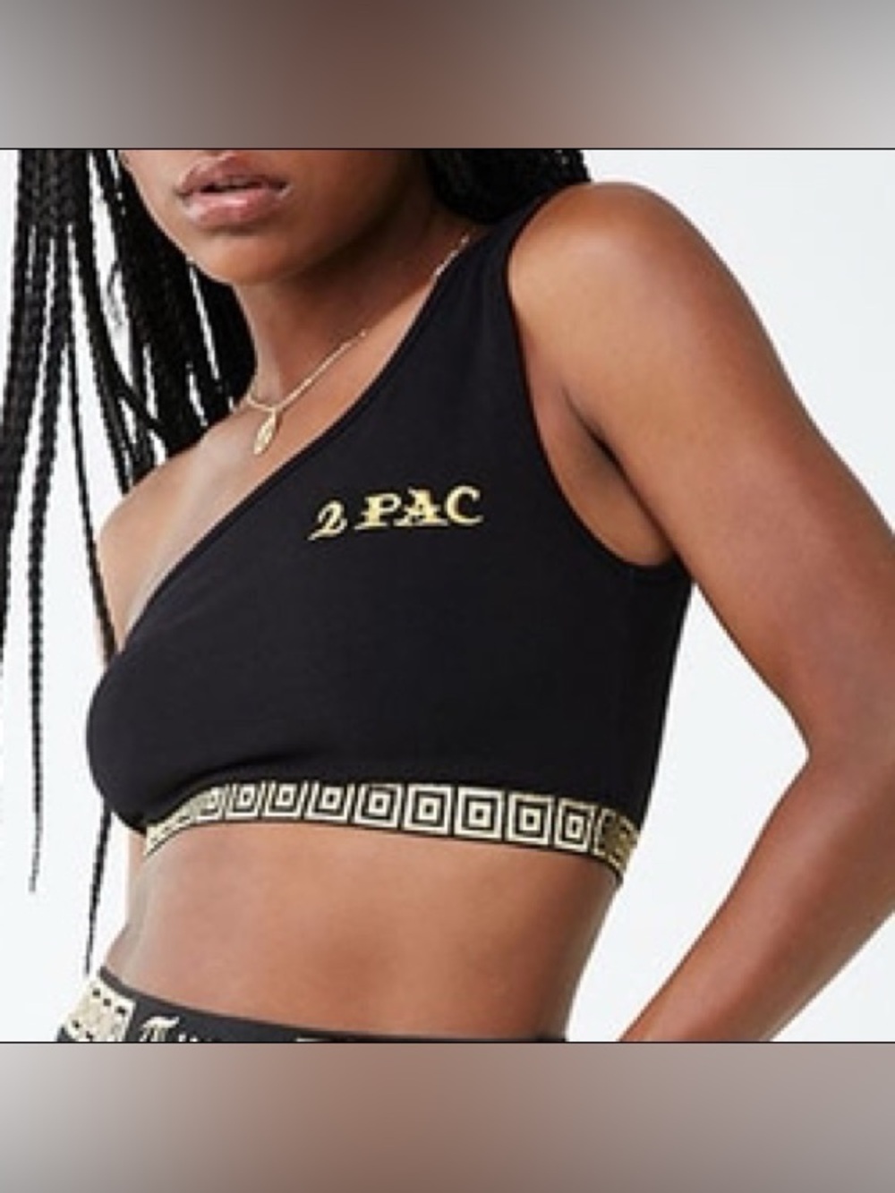 2Pac deadstock One Shoulder Crop Top Black Gold Y2K Festival Club Graphic Bralet